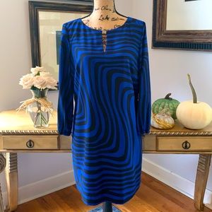 TAHARI Designer Blue Black Animal Print dress 10 M